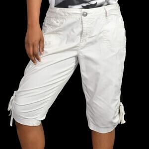 Vintage Cargo Capri Shorts Beige Bermuda Low Rise Embroidery Ruched Y2K Size 10